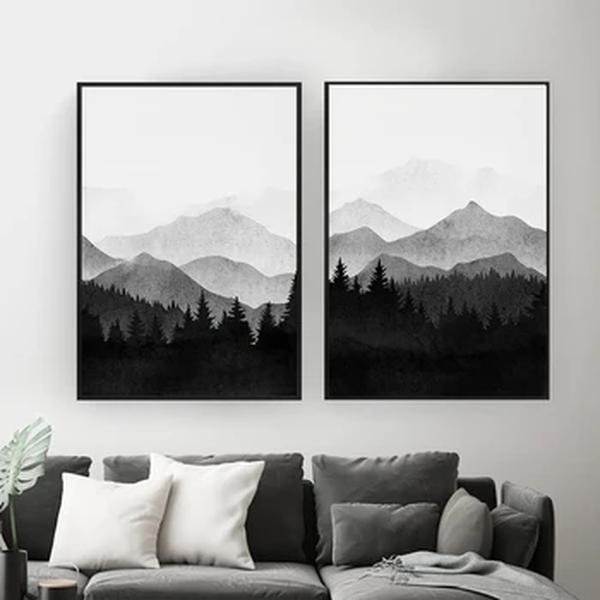 Preto e branco montanha arte da parede escandinavo paisagem cartazes e cópias aquarela minimalista imagem para sala de estar decoração