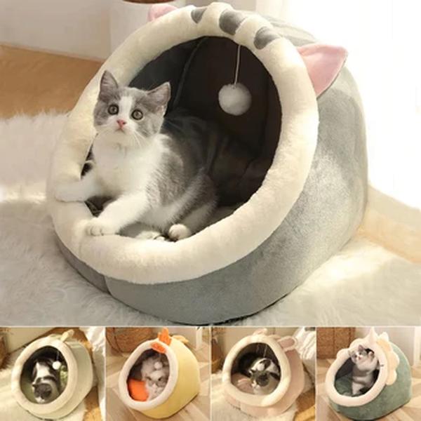 Rodada Cat Bed House, Kennel Nest, Animais de estimação Sleeping Cave, Kitten Beds, Pet Basket, Cozy Kitten Lounger, Cushion Cat House, Tent Dog House