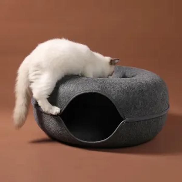 Donut Cat Bed para 2 gatos, Brinquedos de túnel, Kitten House Basket, Brinquedos interativos, Natural Felt Rabbit Cave Nest