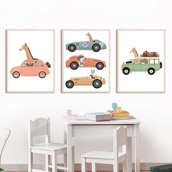 Berçário Wall Art Pintura Canvas, Girafa, Elefante, Urso, Carro, Viagem, Nordic cartazes e impressões, Kids Room Decor Pictures