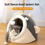 Lantern Fish Cat Bed, Cesta de estimação quente, Cozy Kitten Lounger, Almofada Cat House, Tenda, Muito macia, Lavável Caverna Gatos Camas