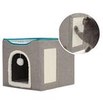 Cama grande para gatos com bola fofa pendurada e scratch pad, dobrável de dupla camada, camas para gatos internos dormindo, todas as estações