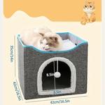 Cama grande para gatos com bola fofa pendurada e scratch pad, dobrável de dupla camada, camas para gatos internos dormindo, todas as estações