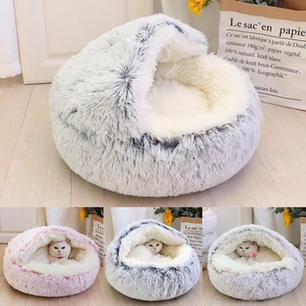 Nova quente cão gato cama redonda longo pelúcia casa do gato caverna pet gatinho almofada cesta sleepping esteira para gatos pequeno cão chihuahua ninho