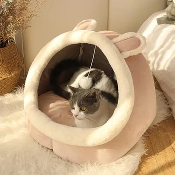 Caverna dobrável removível lavável para animais de estimação, Cama auto-aquecida para gatos e cães pequenos, Cabana confortável, Cama para dormir