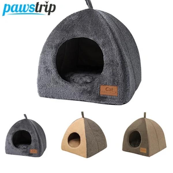 Cama macia semi-fechada quente para gatos, casa de sono profundo, cesta de animais, espreguiçadeira aconchegante, canil para cães pequenos, acessórios para gatos