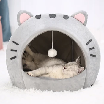 Super Cat Bed Warm Pet House Kitten Cave Cushion Cat House Warm Sleeping Dog Basket Tent Small Dog Mat Suprimentos Cama para gatos