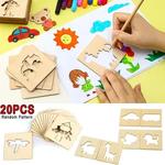 Estênceis de pintura de madeira para crianças, Brinquedos Montessori, Brinquedos de desenho, Aprendizagem Educacional, Presente Infantil, DIY, 20pcs