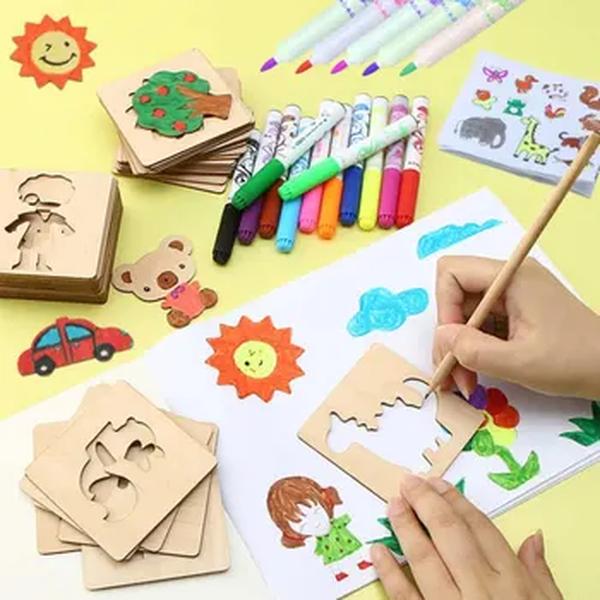 Estênceis de pintura de madeira para crianças, Brinquedos Montessori, Brinquedos de desenho, Aprendizagem Educacional, Presente Infantil, DIY, 20pcs