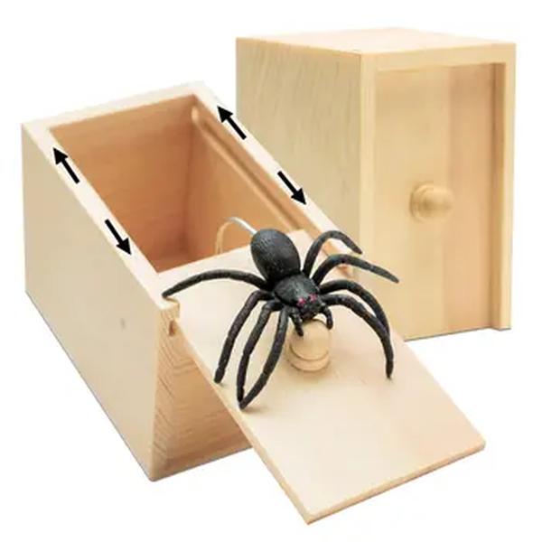 Engraçado Spider Wooden Scare Box, Caixa Escondida, Prank de qualidade, Jogo divertido, Truque, Brinquedos de escritório do amigo