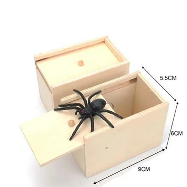 Engraçado Spider Wooden Scare Box, Caixa Escondida, Prank de qualidade, Jogo divertido, Truque, Brinquedos de escritório do amigo