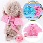 Conjunto de arnês de malha respirável para cães pequenos, asas de anjo fofas, coleira de peito de cachorro, primavera e verão