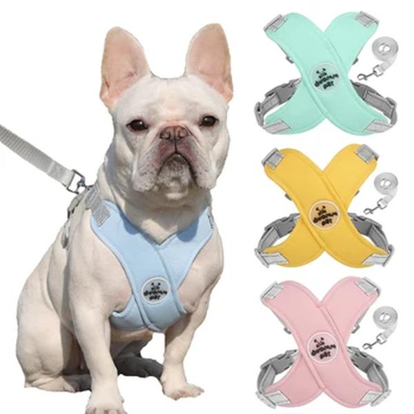 Dog Harness Leash Set Respirável Pet Chest Strap Reflexivo Francês Bulldog Colete Harness para Small Medium Dogs Puppy Collar Yorks