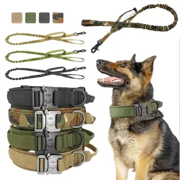 Durável tático cão arnês e trela conjunto, Ajustável Militar Pet Collar, Médio e grande cão, Acessórios de treinamento