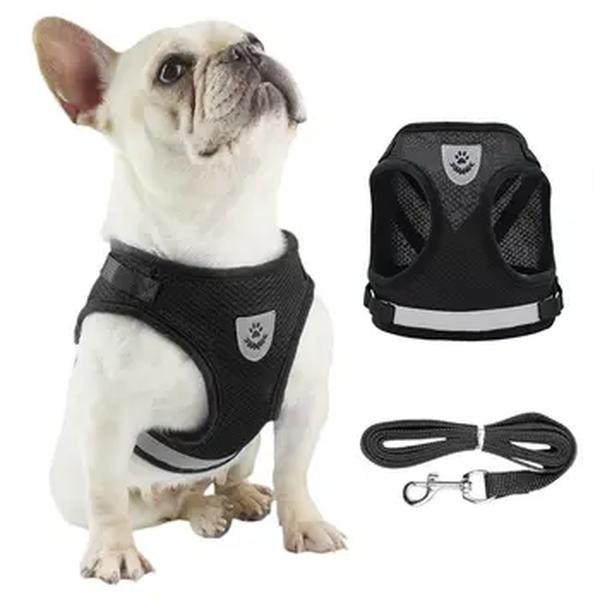 Pet trela camiseta arnês, malha respirável arnês, ajustável, fácil controle, coleira de cão reflexiva