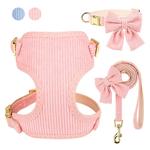 Pink Dog Collar Harness Leash Set Cute Dog Collar Leash Com Bowtie Soft Harness Vest Para Small Medium Dogs Outdoor Walking