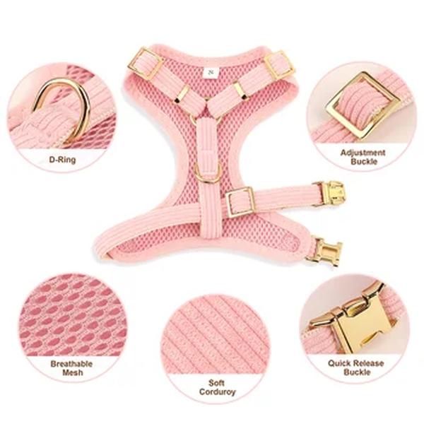 Pink Dog Collar Harness Leash Set Cute Dog Collar Leash Com Bowtie Soft Harness Vest Para Small Medium Dogs Outdoor Walking