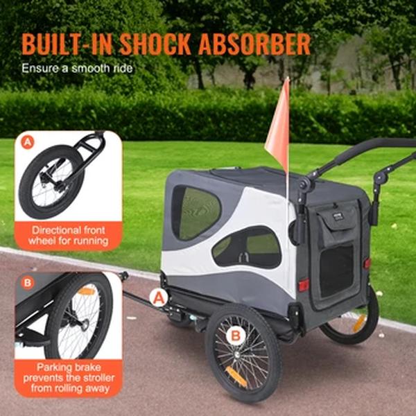 VEVOR-Dog Bike Trailer, carrinho de carrinho de estimação, fácil suporte de bicicleta dobrável com acoplador, refletores, bandeira para cães, 2 em 1, 100 lbs