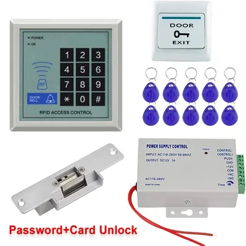 RFID Keypad Card Reader Kit, Sistema de Controle de Acesso, Fonte De Alimentação, Botão De Saída, 10Pcs Keyfobs sem Bloqueio