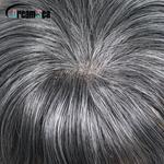 Peças pequenas de cabelo humano cinza para homens, V Style Toupee, Remy Hair Pieces, pele ultra fina, prótese capilar PU, 0,06mm #1B60