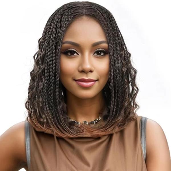 Box Knotless Bob trançado perucas para mulheres negras, Ombe Blonde, Bob Wig, Boho Curly perucas, couro cabeludo falso, curto, 12"