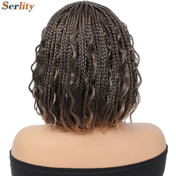 Box Knotless Bob trançado perucas para mulheres negras, Ombe Blonde, Bob Wig, Boho Curly perucas, couro cabeludo falso, curto, 12"