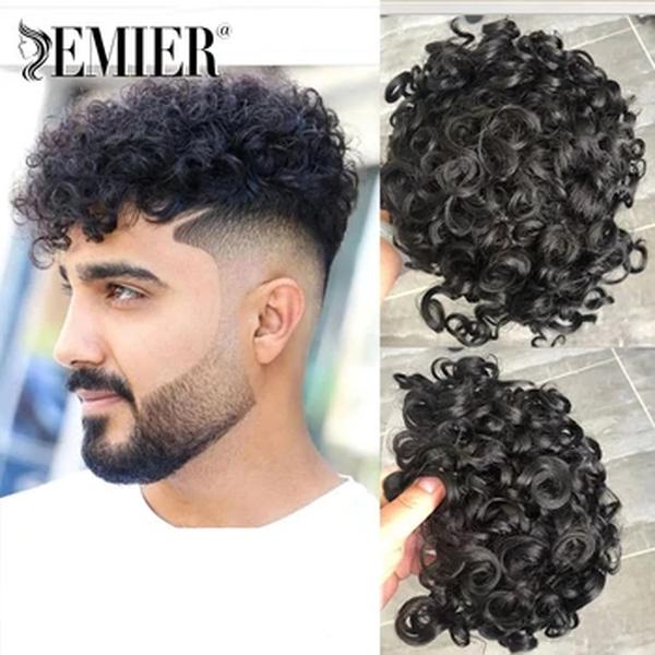 Peruca de cabelo remy com base NPU para homens, toupee mono fino, prótese capilar durável, sistema de substituição de cabelo humano, onda 20mm