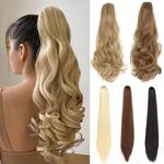 Wave Claw Clip on Ponytail para mulheres, peruca longa, loira sintética, cabelo falso, rabo de cavalo, resistente ao calor, 24"