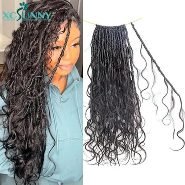 Pré Looped onda do corpo Crochet Boho Locs com cachos, Trança sem nós, Deusa Locs com cabelo humano, Encaracolado Termina