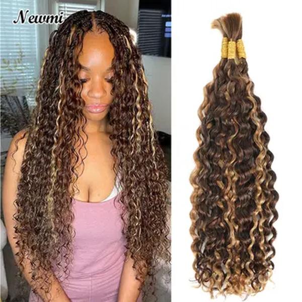 Cabelo humano de onda profunda para Boho, tranças sem nós, massa duplo desenhado, destaque onda de água, micro trança, 1B, P4, 27