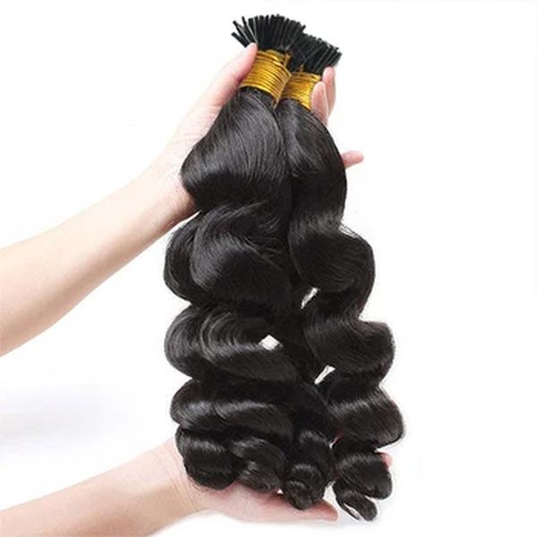 Loose Wave Hair Extensions, Natural Black Hair, Real Human Fusion Hair, Queratina Capsule, Cor Marrom, 30 ", 50Pcs, Set