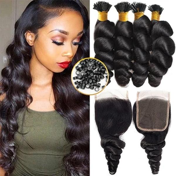 Loose Wave Hair Extensions, Natural Black Hair, Real Human Fusion Hair, Queratina Capsule, Cor Marrom, 30 ", 50Pcs, Set