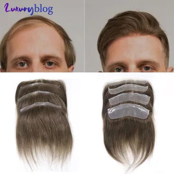 Linha Fina Frontal Reta para Homens, V Loop Toupee, 100% Cabelo Humano, Testa Marrom, Linha Fina Natural, Prótese Capilar