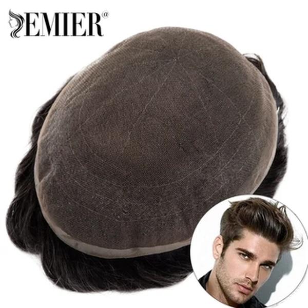 Toupee respirável cheio do laço para homens, base francesa, sistemas do cabelo humano, prótese capilar masculina, peruca natural, novo