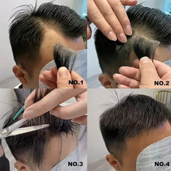 Pequena peça de cabelo humano parafusos cabeça toupee, prótese capilar frontal fina masculina, remendo de pele ultra fina invisível