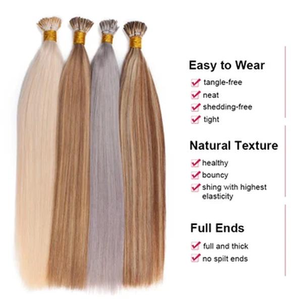 Em linha reta eu ponta extensões de cabelo natural real fusão humano extensões de cabelo 50 pçs/set cápsula queratina marrom loira cor 12-26 polegada