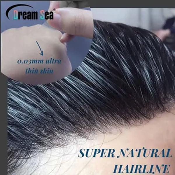 Homem Liso Toupee V Estilo Linha Fina Frontal Para Homens 100% Cabelo Remy Humano 0.06mm Pele Ultra Fina PU Prótese Capilar dos Homens