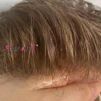 Toupee Base Full PU para Homens, Linha Fina Natural Durável, Cabelo Humano Remy Fino, Perucas Masculinas, Prótese Capilar, Super Fina, 0.02mm, Densidade 90