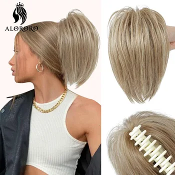 Rabo de cavalo reto bagunçado sintético para mulheres, extensões de cabelo chignon, envoltório crocante, pedaços de cabelo falso, garra