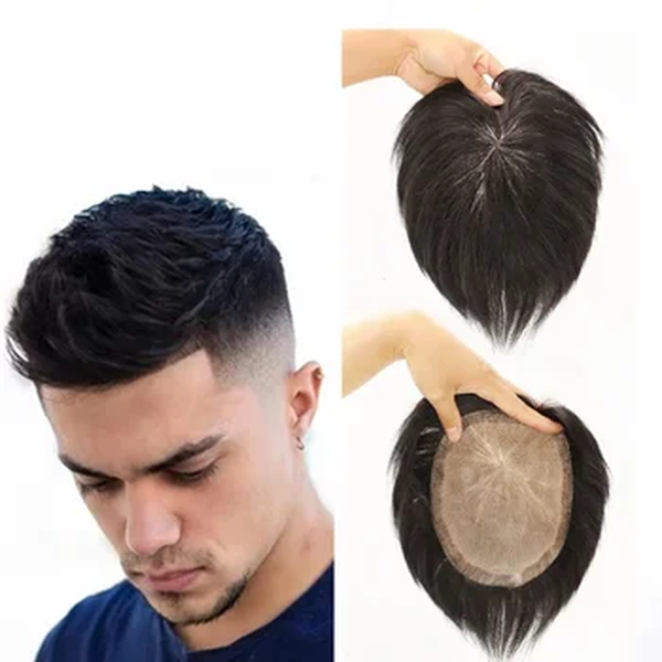 Capilar masculino peotese preto natural com fitas toupee para homens cabelo humano peças unidade de cabelo peruca masculino toupee sistema substituição