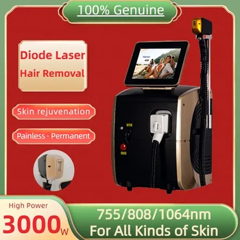 Máquina da remoção do cabelo do laser do diodo da platina do gelo, rejuvenescimento Epilator da pele, 3000W, 808nm, 3 drenos, diodo, indolor, melhor