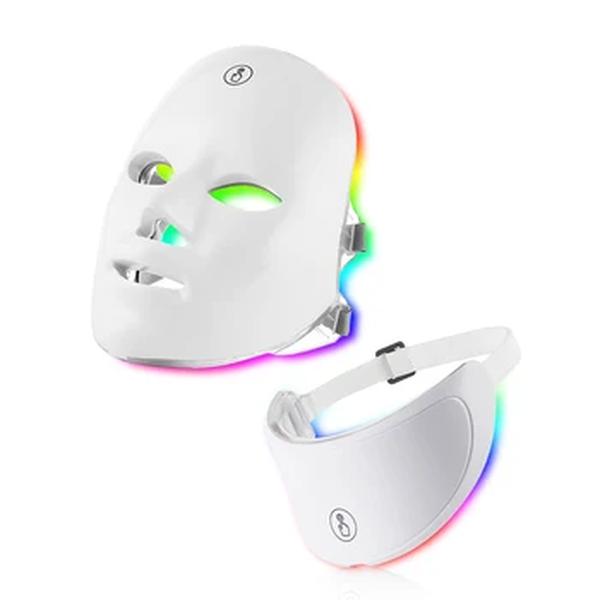 Máscara facial LED com luz vermelha para aperto da pele, terapia anti-envelhecimento, beleza bio-leve, clareamento do pescoço, casa, 7 cores