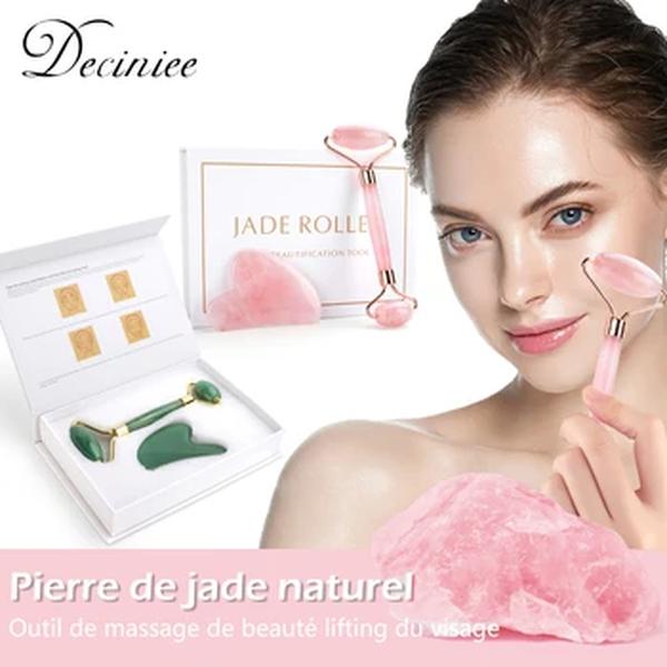 Rosa natural de quartzo jade rolo gua sha conjunto facial corpo massageador rolo pedra jade massagem conjunto rosto levantamento beleza massagem ferramentas