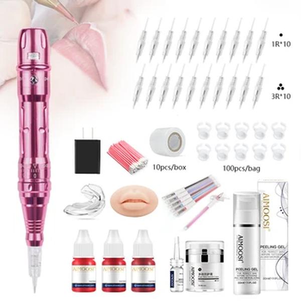 Maquiagem permanente Set Machine para Lábios, Microblading, Beauty Art, Pigmentos Agulhas, Suprimentos de Tatuagem, PMU Machine Kits