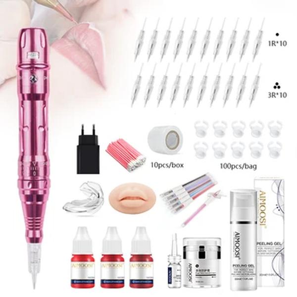 Maquiagem permanente Set Machine para Lábios, Microblading, Beauty Art, Pigmentos Agulhas, Suprimentos de Tatuagem, PMU Machine Kits