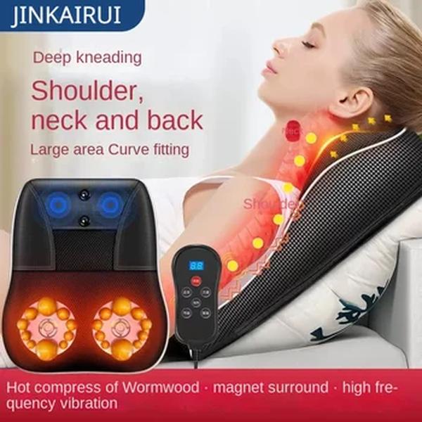 Jinkairui-Shiatsu Massageador Corporal Elétrico com Dispositivo de Massagem Vibratória e Aquecimento, Travesseiro Traseiro Do Carro, Tração Cervical, Cabeça, Pescoço