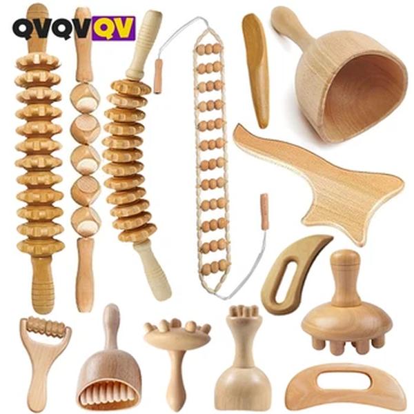 Wood Therapy Massagem Ferramentas para Body Shaping,Anti Celulite, Drenagem Linfática, Massagem de Madeira Profissional para Escultura Cintura