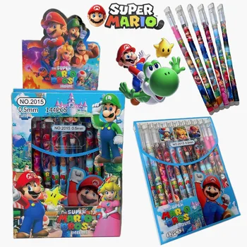 Super Mario Bros Gel Ink Pen Set, Preto, Anime, Escola, Material de Escritório, Papelaria dos desenhos animados, Escrita, Presentes Kid, 0.5mm, 12Pcs