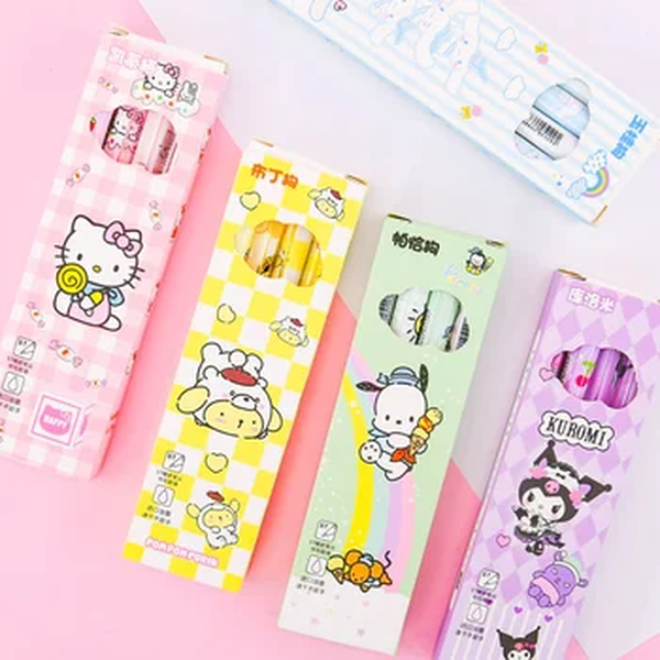 Sanrio Olá Kitty Caneta Gel, Kuromi Pochacco, Secagem Rápida, Esferográfica Preto, Caneta Cinnamoroll, Papelaria Presentes, 0.5mm, 4pcs