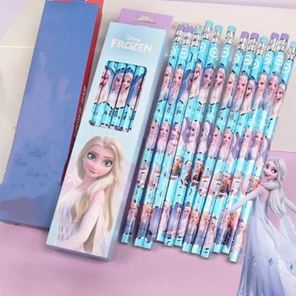 Lápis de desenho animado Disney-Stitch para crianças, Elsa congelada, haste redonda, alunos fofos, desenhos animados, canetas escolares, presentes para meninos e meninas, 12 peças